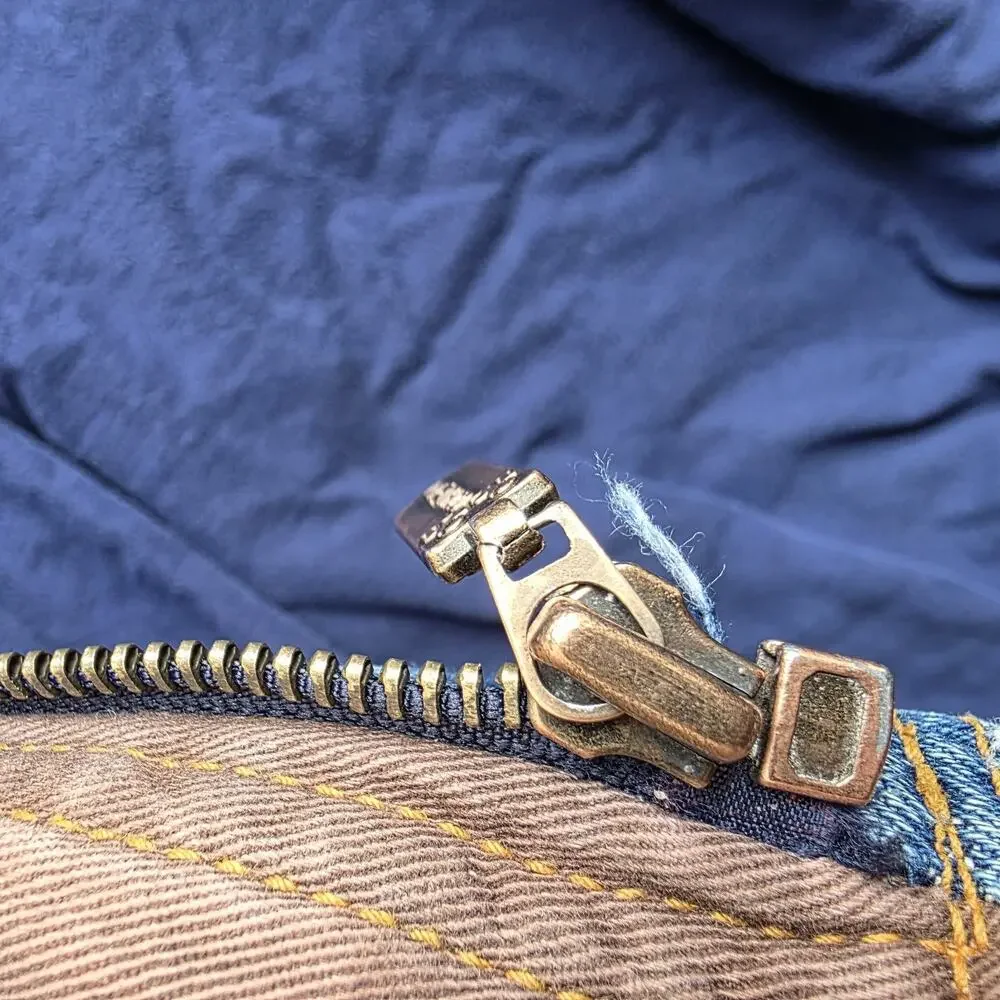 VTG 90s Izzi Western Denim Jacket Southwest Aztec Geometric Patchwork Oversize L - Picture 11 of 12